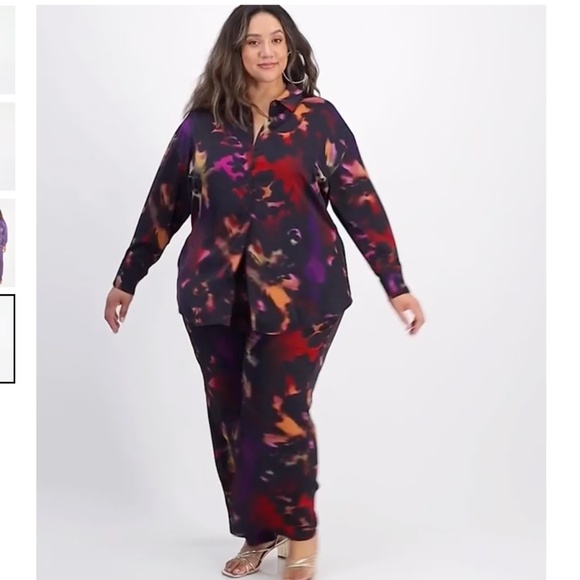 Nina Parker Satin Shirt and Pant Set Shirt 2x Pants 1x EUC - Picture 3 of 5